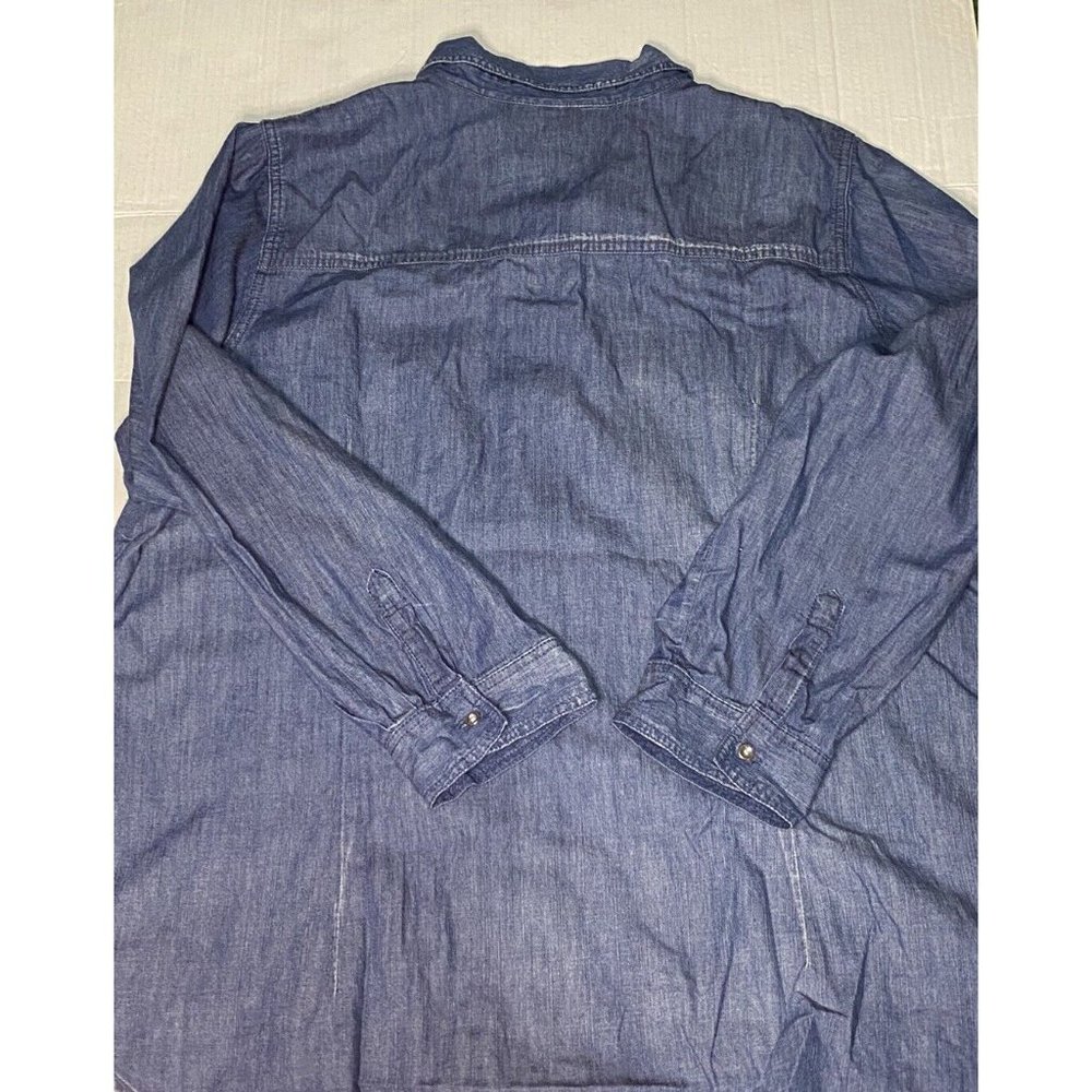 Ashley Stewart Chambray Size 18 Button Down Hi Lo Shirt Rodeo Farm Western Trim - Picture 9 of 11